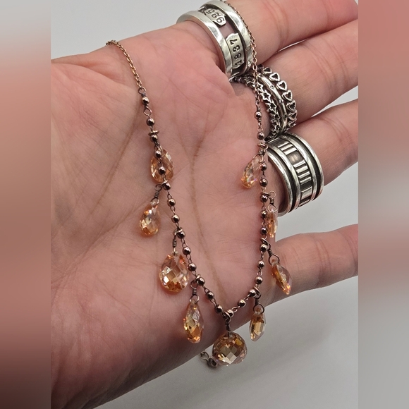 Sterling Silver Gold and Orange Teardrop Necklace - Picture 1 of 4